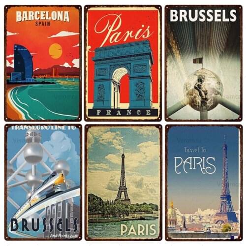 Travel Plates Decor For Pub Bar Home Wall Decoration Tin Signs City Landscape Metal Sign Vintage Country Poster Metal Plaque