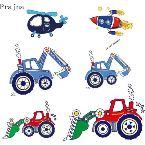Prajna Cartoon Car Patch Heat Transfers Rocket Stickers Iron On Vinyl PVC Airplane Transfer For Clothing T-Shirt Decoration