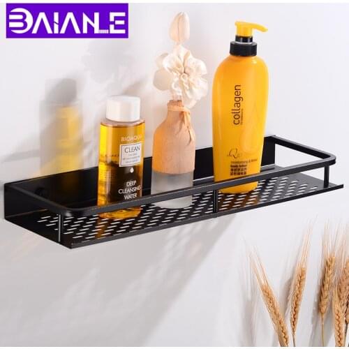 Bathroom Shelf Corner Organizer Aluminum Bathroom Shelves Shower Storage Rack Wall Mounted Corner Basket Shampoo Shelf Black