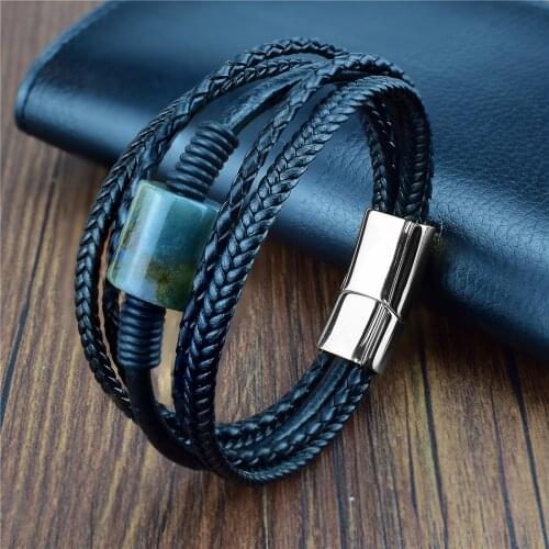 Advanced Jewelry Handmade Leather Wrap Bracelet Multi Color Beads Natural Stone for Men Womens Friendship Gifts