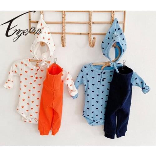 Engepapa Spring Autumn Toddler Baby Girl Love Print Long Sleeve Clothes Suit Romper+Pants+Hat Infant Baby Girls Clothing Sets