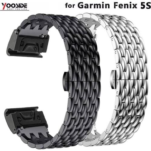 YOOSIDE Squama Design Stainless Steel Metal Bracelet 20mm Quick Fit Watch Band Strap for Garmin Fenix 5S/ 5S Plus Wristband