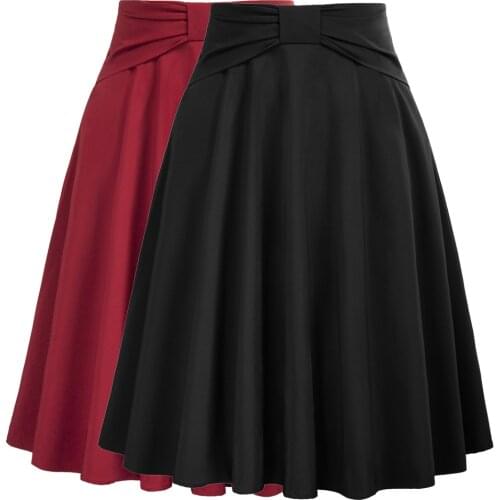 Belle Poque Women Vintage Skirts Fashion Clothes Swing Skirt Fixed Belt Pleated Flared A-Line Skirts Solid Leisure Youth Girl