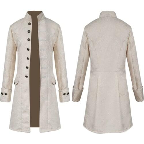 Jacquard medieval mens coat 2020 European and USA mens coat solid color fashion steampunk retro mens uniform collar Clothing