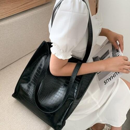 PU Leather Alligator Pattern Vintage Shoulder Bag for Women Fashion Totes Large Capacity Lady Shopping Tote Pouch Clutch Handbag