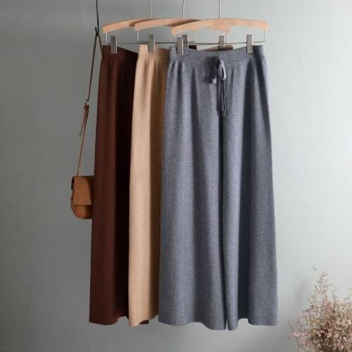 2019 autumn winter new THICK casual straight pants women female drawstring loose knitted wide leg pants casual Trousers