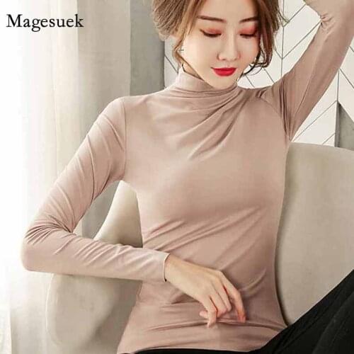 Womens Autumn and Winter All-match Inner Solid Pullover Tops Modal Half-high Collar Bottoming shirts Long-sleeve T-shirts 11563