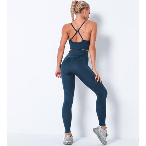 Seamles Sport Set Women Solid 2 Piece Crop Top Sling Bra High Waist Legging Sportsuit Workout Outfit Fitness Wear Yoga Gym Sets