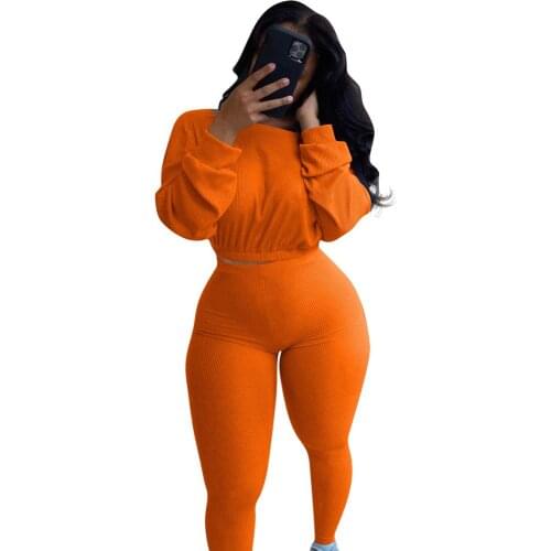 Knitted Ribbed set pants sweatpants and Long Sleeve Sweater two piece set women 2 piece set tracksuit outfits joggers fall 2020