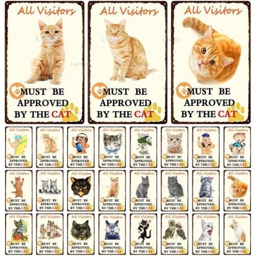 Pet Shop Wall Art Sticker Cute Cat Metal Sign Cat House Decor Vintage Tin Plate Pet Shop Door Plate Animals Metal Painting