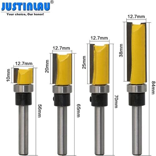 1/4 Shank Woodworking Milling Cutter Flush Trimming Bearing Straight Knife Set Alloy Blade Woodworking Milling Cutter Tool