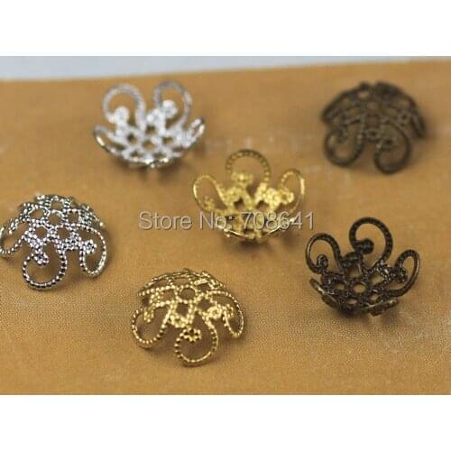10x4mm Vintage Filigree Flower Beads Caps European Charms Hair Clasp Bu Yao Accessories DIY Findings Multi-Color Plated