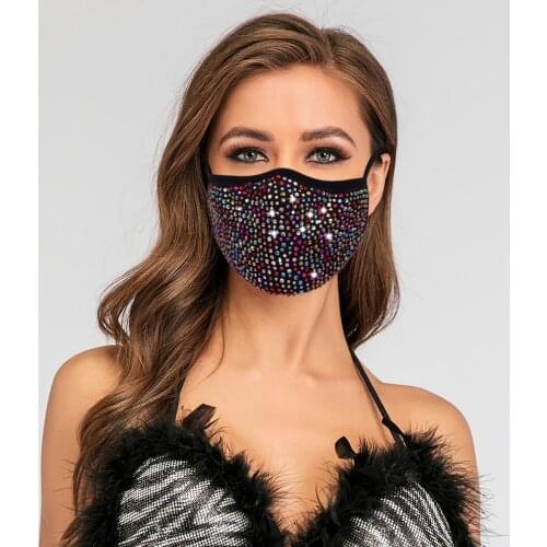 2021 Fashion Multicolor Bling Sparkly Rhinestone Facemask Elastic Reusable Washable Mask Decor Jewelry Halloween Nightclub