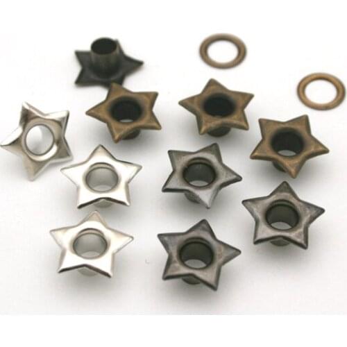 300sets/lot 4.5mm metal brass eyelets with washer star shape metal grommets silver/black/bronze free shipping JY-014
