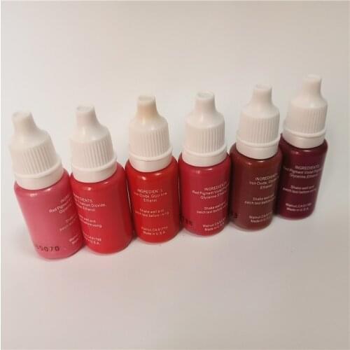 6Pcs Micropigment Paint Semi Permanent Makeup Tattoo Ink 15ml/bottle 3d Eyebrow Lips Rose Red Color Kit