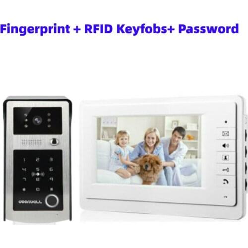 7inch Fingerprint RIFD Card Video Door Phone Intercom Doorbell With Door Access Control System