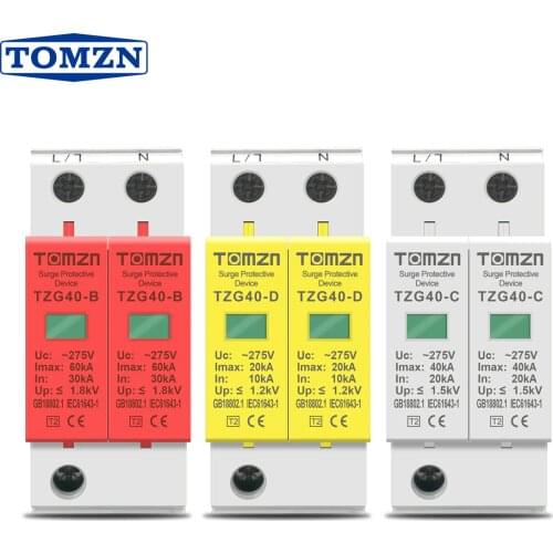 AC SPD 1P+N 30KA~60KA D ~385V House Surge Protector Protective Low-voltage Arrester Device