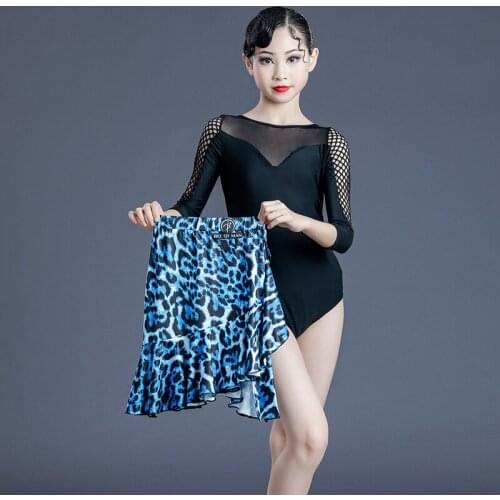 2021 Children Latin Dance Dress New Exercise Clothes Girls Leopard Print Skirt Set Summer Strapless Performance Clothing
