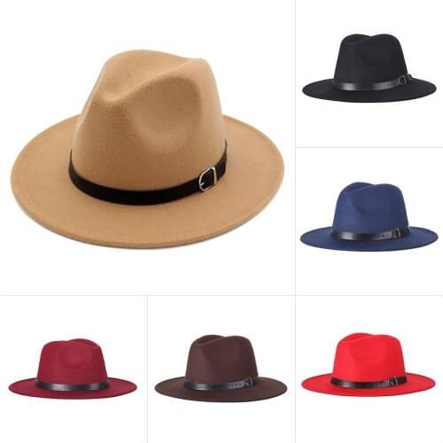 Felt Fedora Hat Wide Brim Floppy Sun Hat Panama Cowboy Hat for Beach Church Unisex FK88
