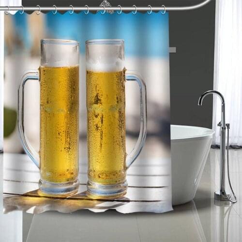 Hot Custom beer Curtains Polyester Bathroom Waterproof Shower Curtain With Plastic Hooks More Size