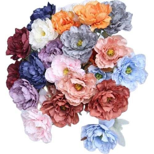 10Pcs Fake Long Stem Peony (3 heads/bunch) 23.62" Length Simulation Autumn Peonia for Home Wedding Decorative Artificial Flower