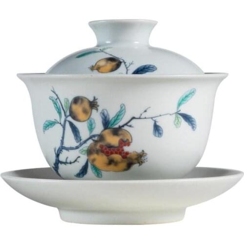 Jingdezhen Ceramic Crackle Glaze Hand Painted Pomegranate Gaiwan Tea Sets Teapot Saucer Mster Cup Lid Bowl Tureen Home Decor