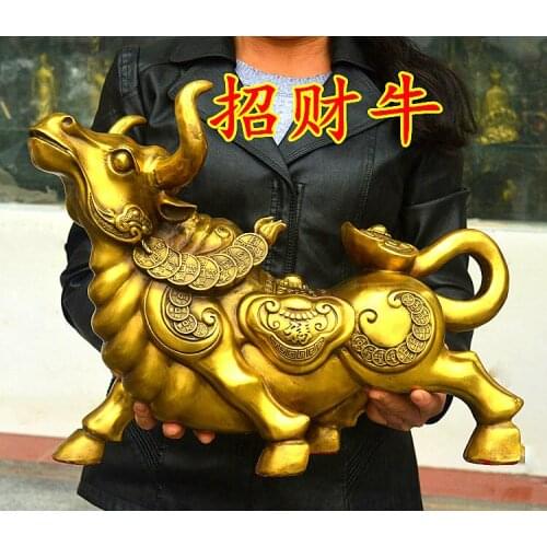 2021 HOME SHOP Company FENG SHUI Stock business Money Drawing GOOD LUCK Bull Taurus Mascot Brass statue 49CM large