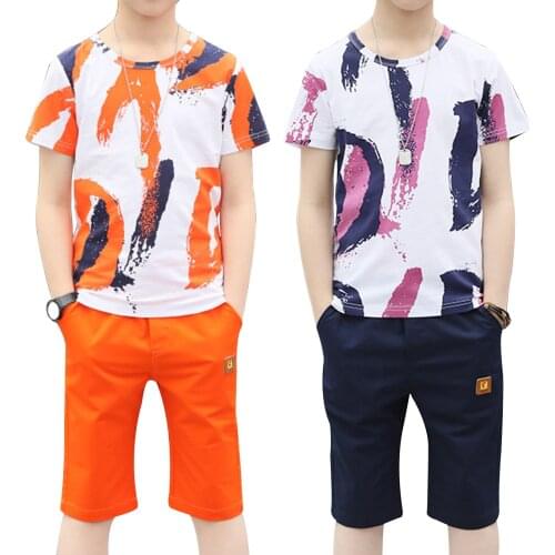 Summer Kids Boys Clothes Set Casual Sports Outfits Short Sleeve Graffiti Printed T-shirt And Shorts 2Pcs Children Tracksuit Sets