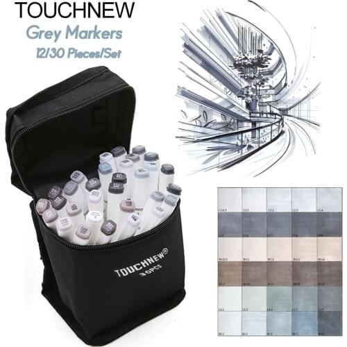TOUCHNEW 12/30Color Cool Grey Marker Pen Dual Head Grayscale Alcohol Art Marker For Artist Design Set Manga Pen Art Supplier