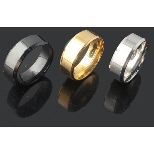 Fashion 8mm Men Ring Stainless Steel Black Silver Color Couple Finger Rings For Women Wedding Jewelry