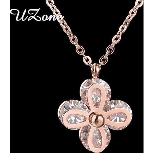 UZone Trendy Simple Lucky Flower P Stainless Steel Cross CZ Stone Necklace For Women Jewelry