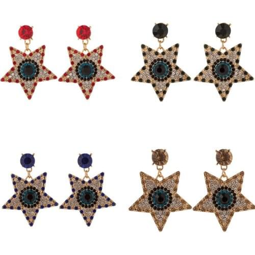 Fashion Exquisite Geometry Stars Pendant Earrings Inlay Color Rhinestone Elegant Womens Eardrop Ladies Everyday Earrings