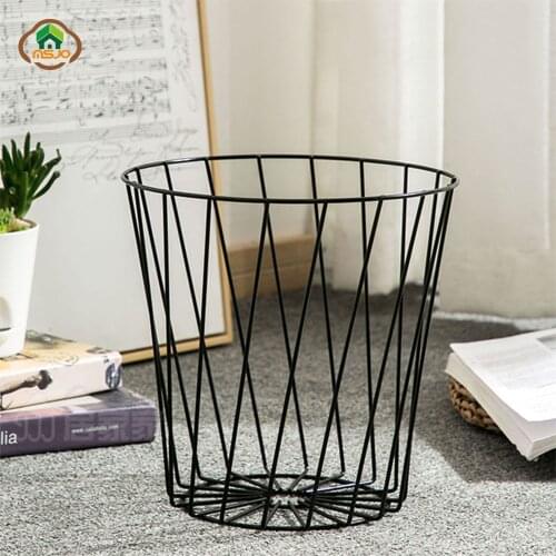 MSJO Trash Can Nordic Iron Art Dustbin Waste Clean Trash Bin Shelf Household Decor European Bathroom Clothes Paper Basket