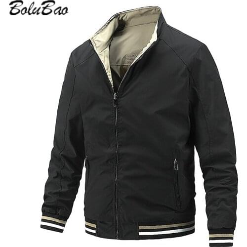 BOLUBAO Men Reversible Jacket Men Hoodless Casual Jacket Spring and Autumn Thin Section Stand Collar Solid Color Jacket Men