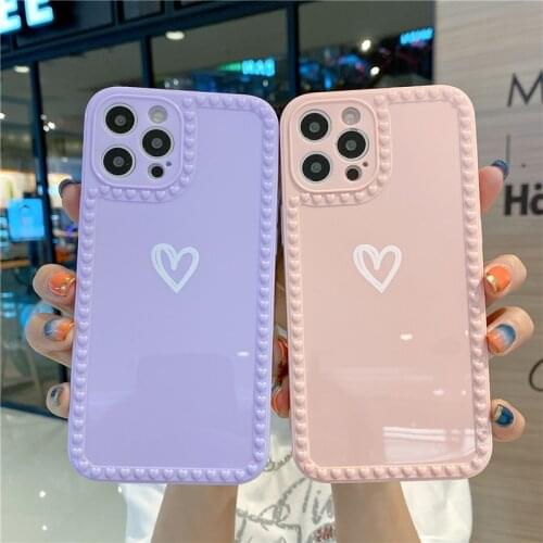 For iPhone 12 Mini 11 Pro Max SE 2020 X XS MAX 7 8 Plus Fashion Love Heart Lens Frame Phone Cases Soft TPU Texture Back Cover