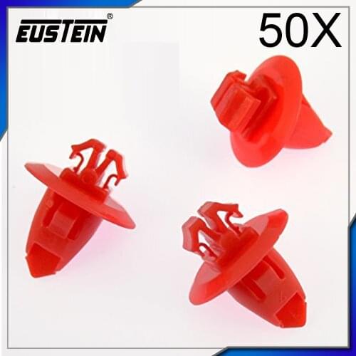 50Pcs 8mm Hole Red Push-Type Bumper Nylon Retainer Trim Panel Auto Fastener For Toyota 90904-67037 D127