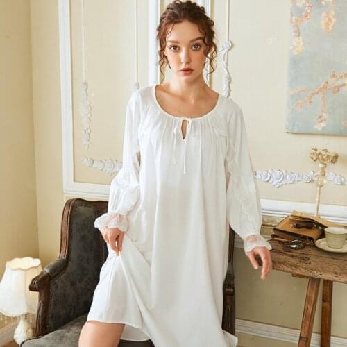 Wasteheart White Blue Women Homewear Lounge Sexy Sleepwear Night Dress Long Lace O Neck Nightwear Nightgown Sleepwear Court Gown