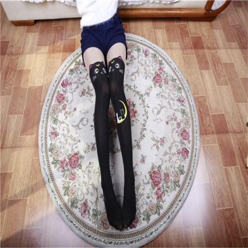 Sexy Cute Women Cartoon Cat Print Stockings Fashion Stretch Over Knee Stockings Pantyhose Girl Stockings