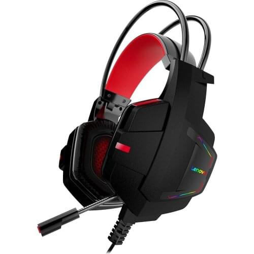 Lenovo HU85 Wired Head-mounted Gaming Headset Ergonomic Headphone with 40mm Driver Unit High Sensitivity Mic Colorful LED Light