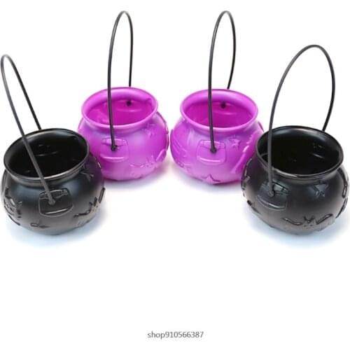 4pcs Halloween Candy Bucket Witch Cat Pattern Pumpkin Bucket Kettle Pot with Handle for Nightclub Bar Scene Decor ju1 Wholesales