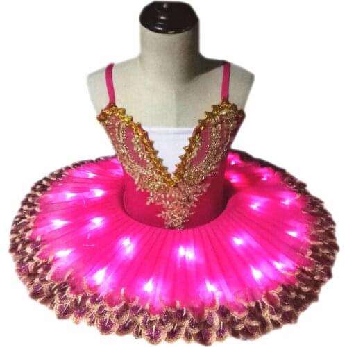 Pink Ballet Dress For Girls Led Light Tutu Kids Costumes Ballerina Dress Professional LED Halloween Stage Children Party Dress