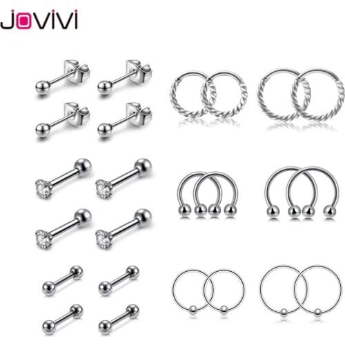 Jovivi 24 Pcs Stainless Steel Stud Earring Round Hoop Earring Stud Ear Studs Piercing Bijoux Jewelry Body Piercing Jewelry