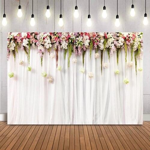 Wedding Floral Photography backdrop white curtrain rose flowers photo background studio wedding boda photocall girls brithday