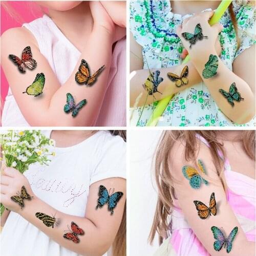6pcs Butterfly 3D Tattoo Stickers Waterproof Fake Tatoo for Women Kids Colorful Body Art Temporary Tattoos