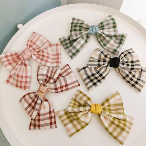 Butterfly Clips Sweet Plaid Vintage Hair Accesories Decoration Tiara For Women Spinki Do Wlosow Bow Pins Ozdoby Kpop Barrette