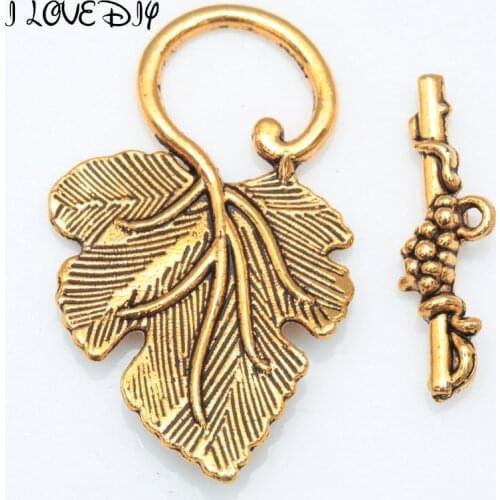 Wholesale10 Sets Tibetan Silver Grape Leaf Toggle Clasps Connectors for Jewelry Making 37x20mm 22x2mm hole about1.5mm