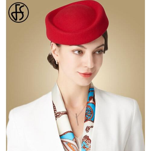 FS Women Fascinator Hat Base Red Wedding Party Church Cocktail Wool Hats Fashion Solid Fedora Hats For Bridal Chapeau Femme