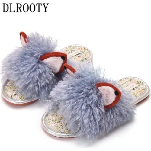 Women Flips Flops Winter Warm Fur Shoes Woman Slippers Fashion Rabbit Cartoon Casual Platform Female Slides Non-slip Flat Home