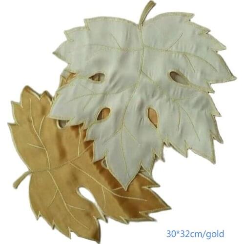 Gold satin Insulation embroidery lace table place mat pad cloth cup Christmas leaf coaster placemat mug doily kitchen tableware