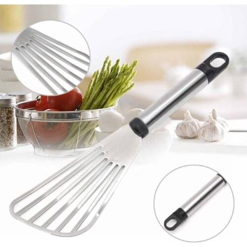 1pc Useful Stainless Steel Flat Fish Slice Frying Spatula Leaky Shovel Kitchen Tool